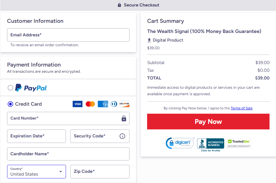The Wealth Signal - Secure Checkout Page